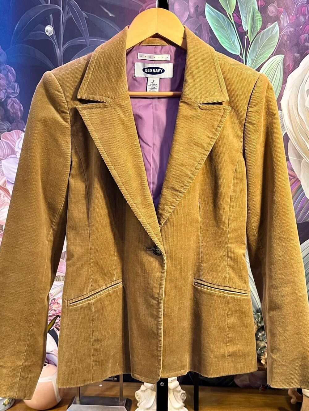 Old Navy S Blazer Stretch Corduroy Camel Brown Lined 90s Preppy Career